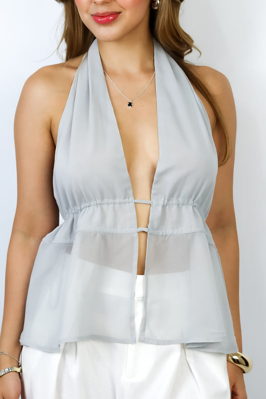 GREY HALTER TOP