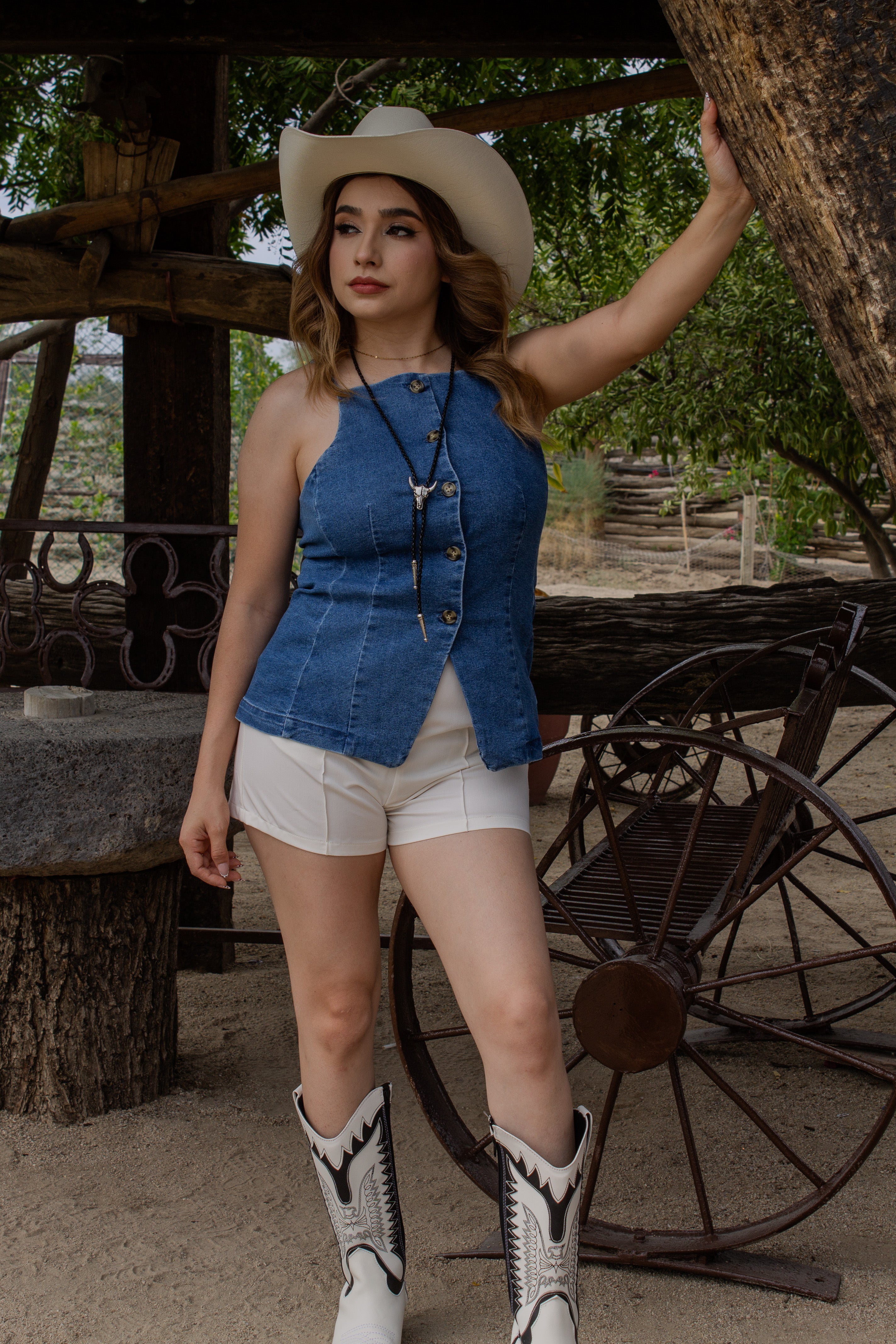 TOP BLUE DENIM HALTER