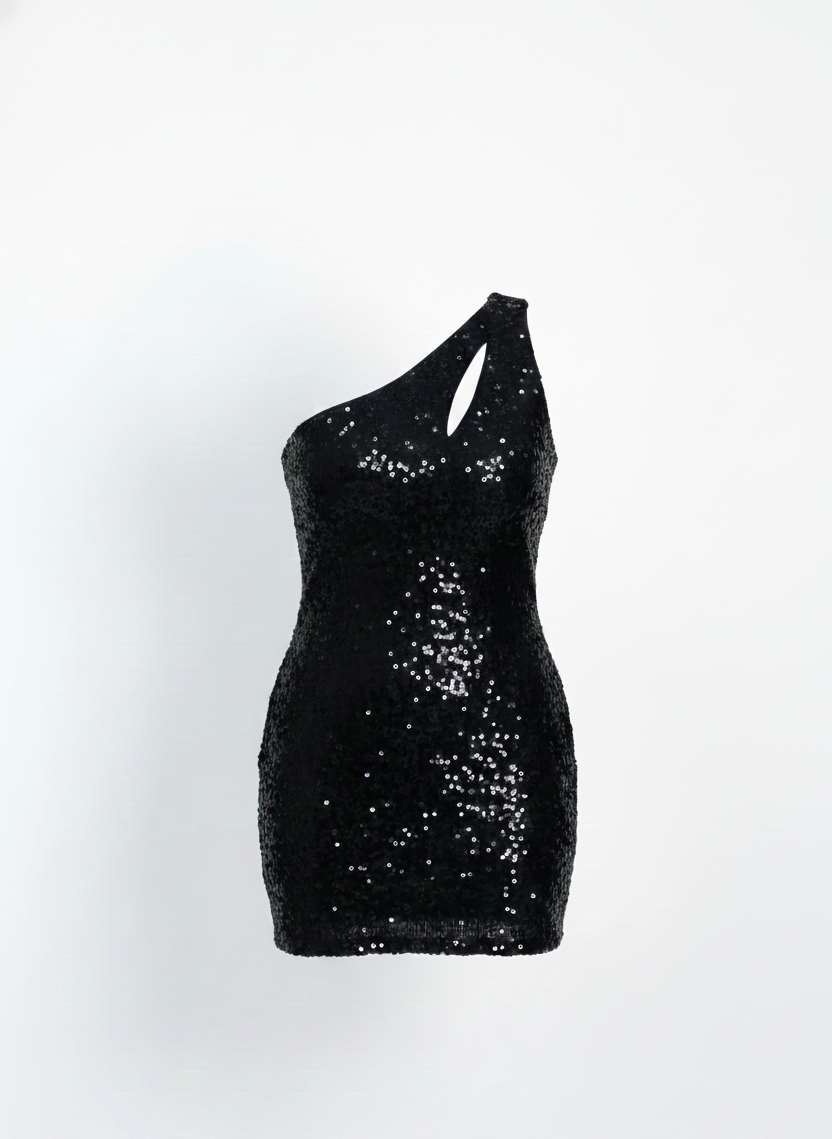 VESTIDO HOMBRO BLACK SEQUIN