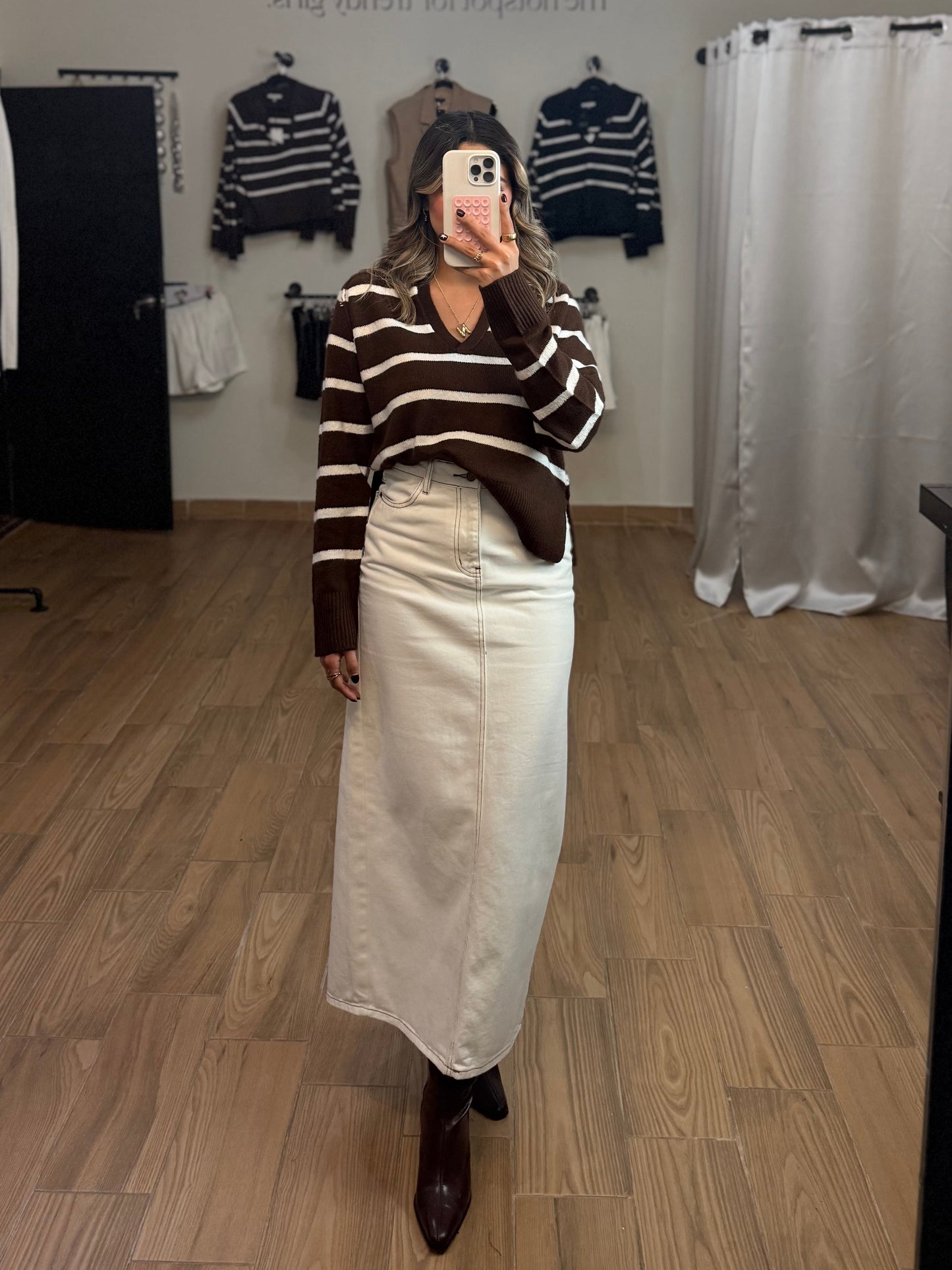 SWEATER POLO CAFÉ RAYADO