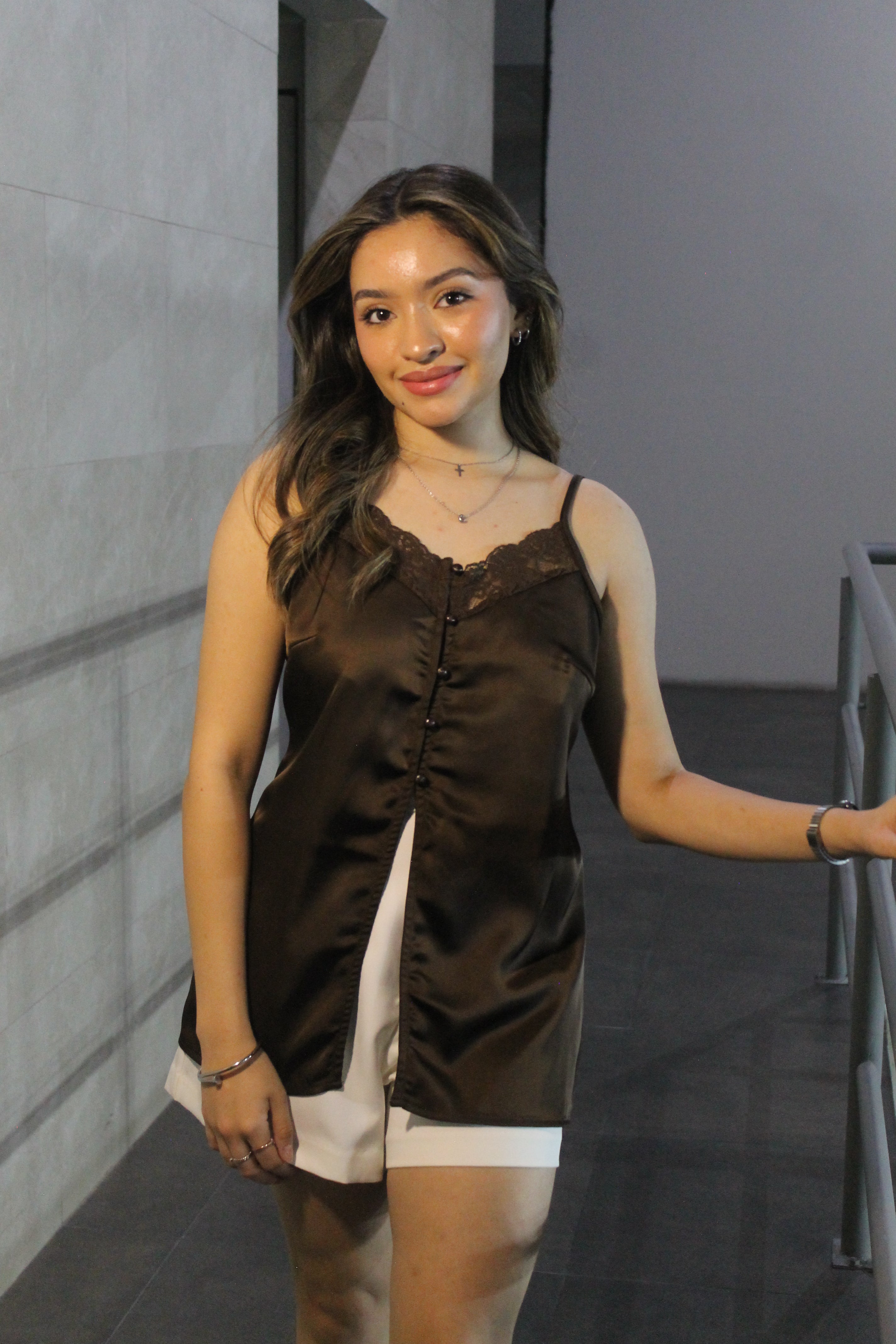 TOP ESPRESSO SATÍN ENCAJE