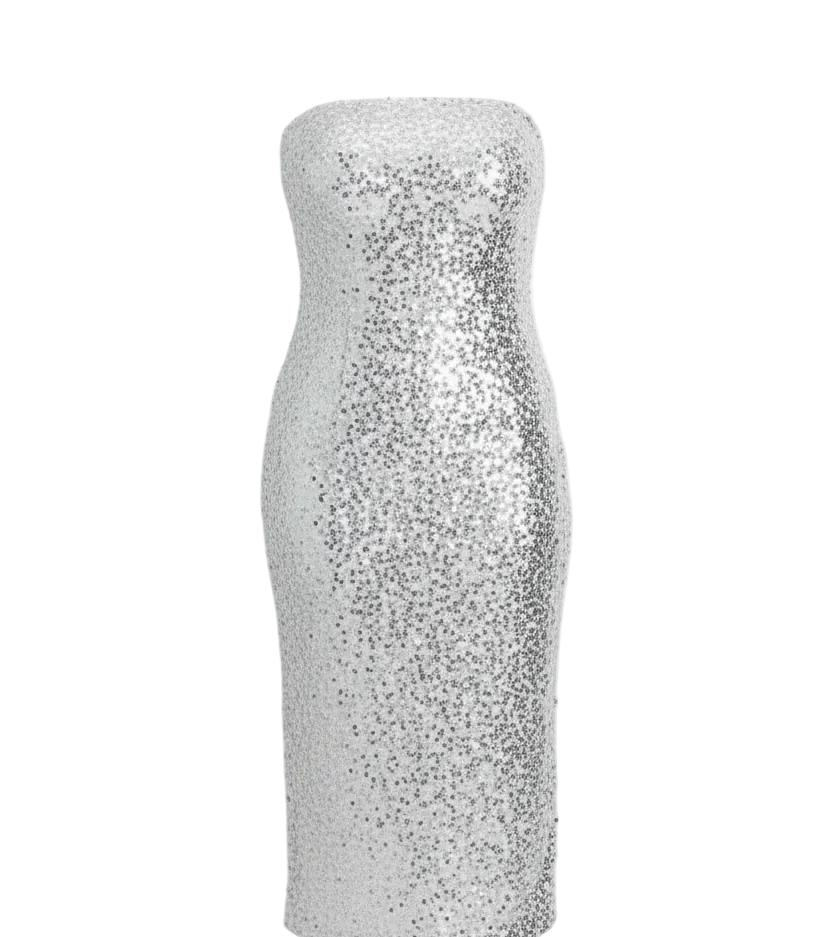 VESTIDO STRAPLESS SILVER SEQUIN