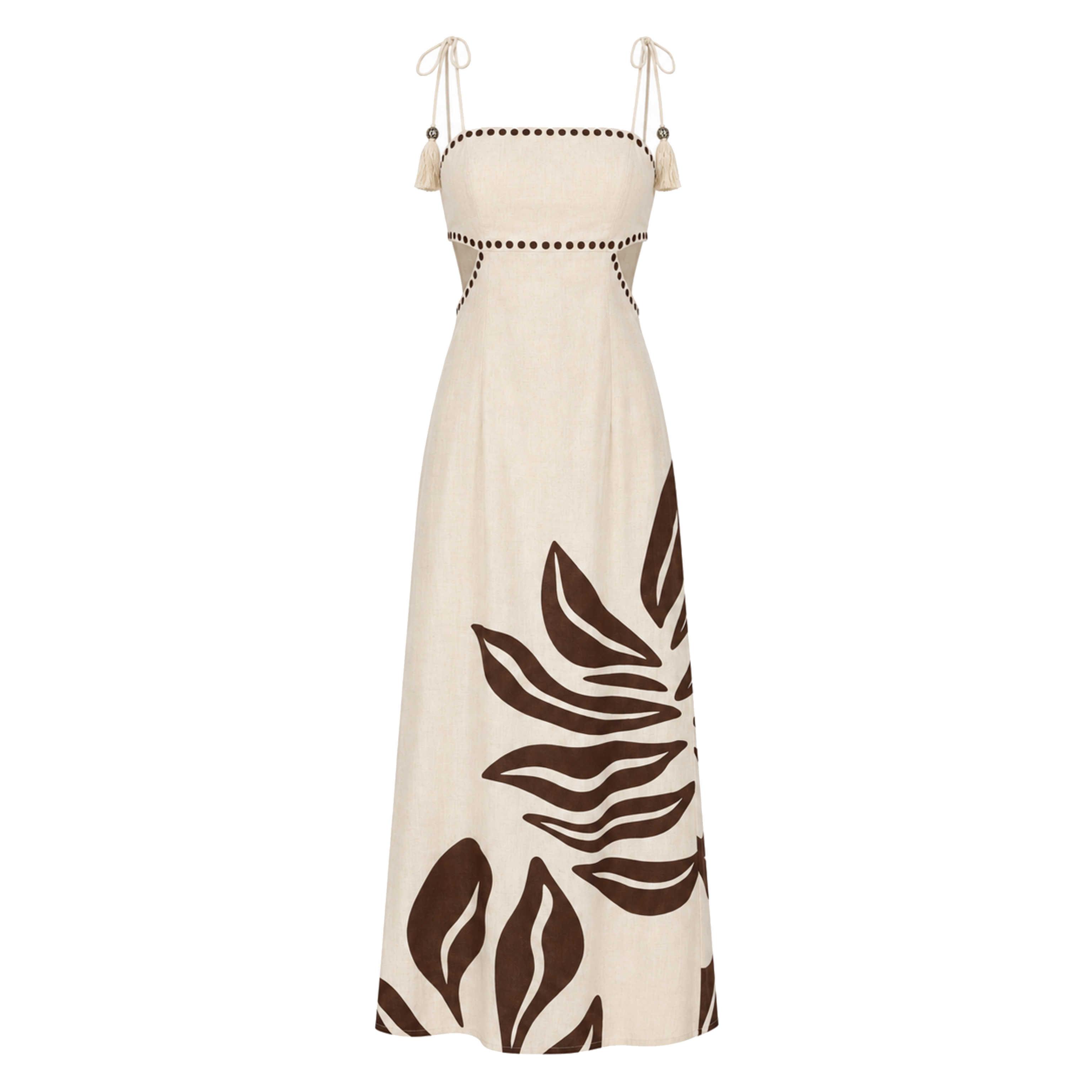 VESTIDO LARGO FLOWER CAFÉ BEIGE