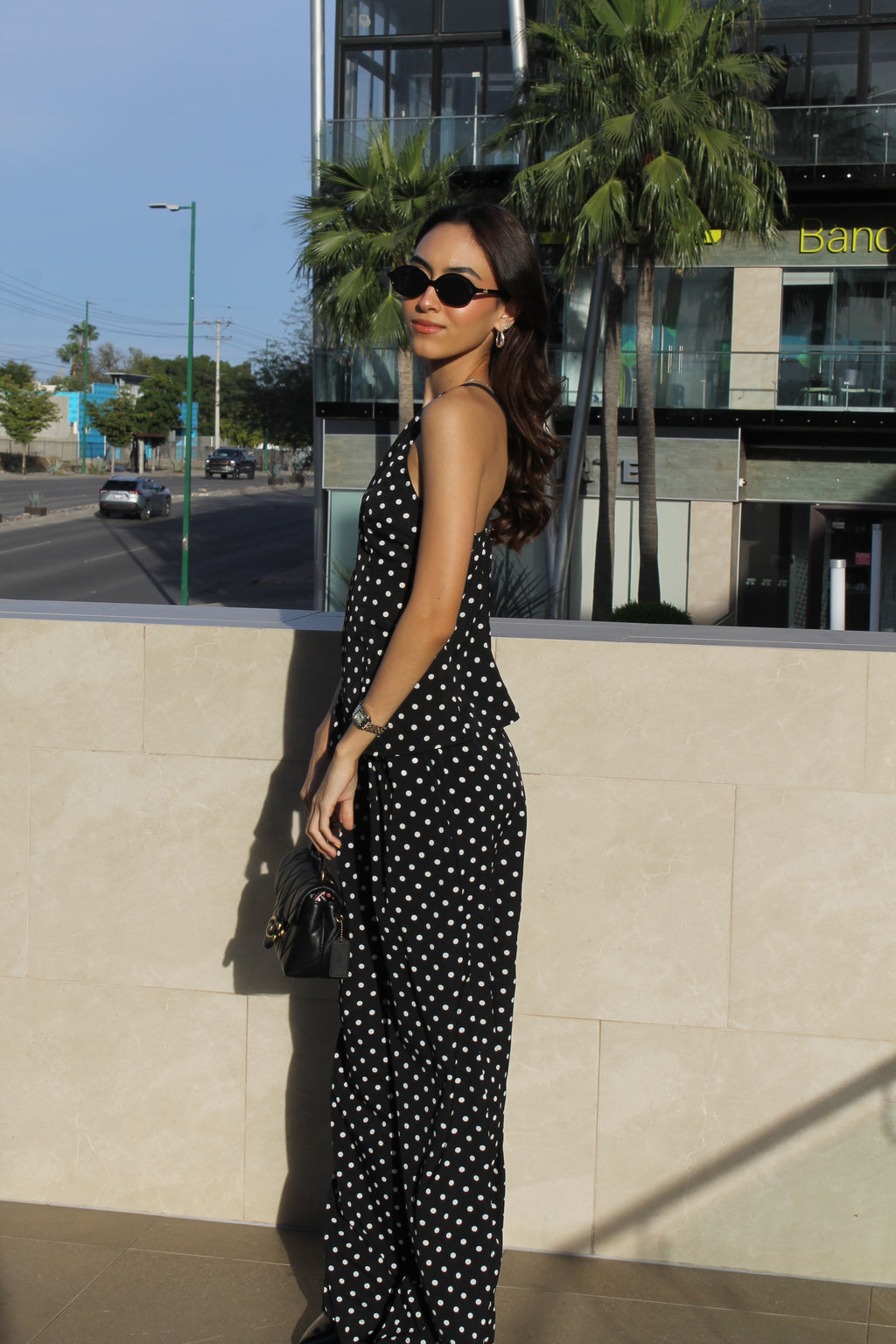 SET POLKA DOTS BLACK TOP/PANTS
