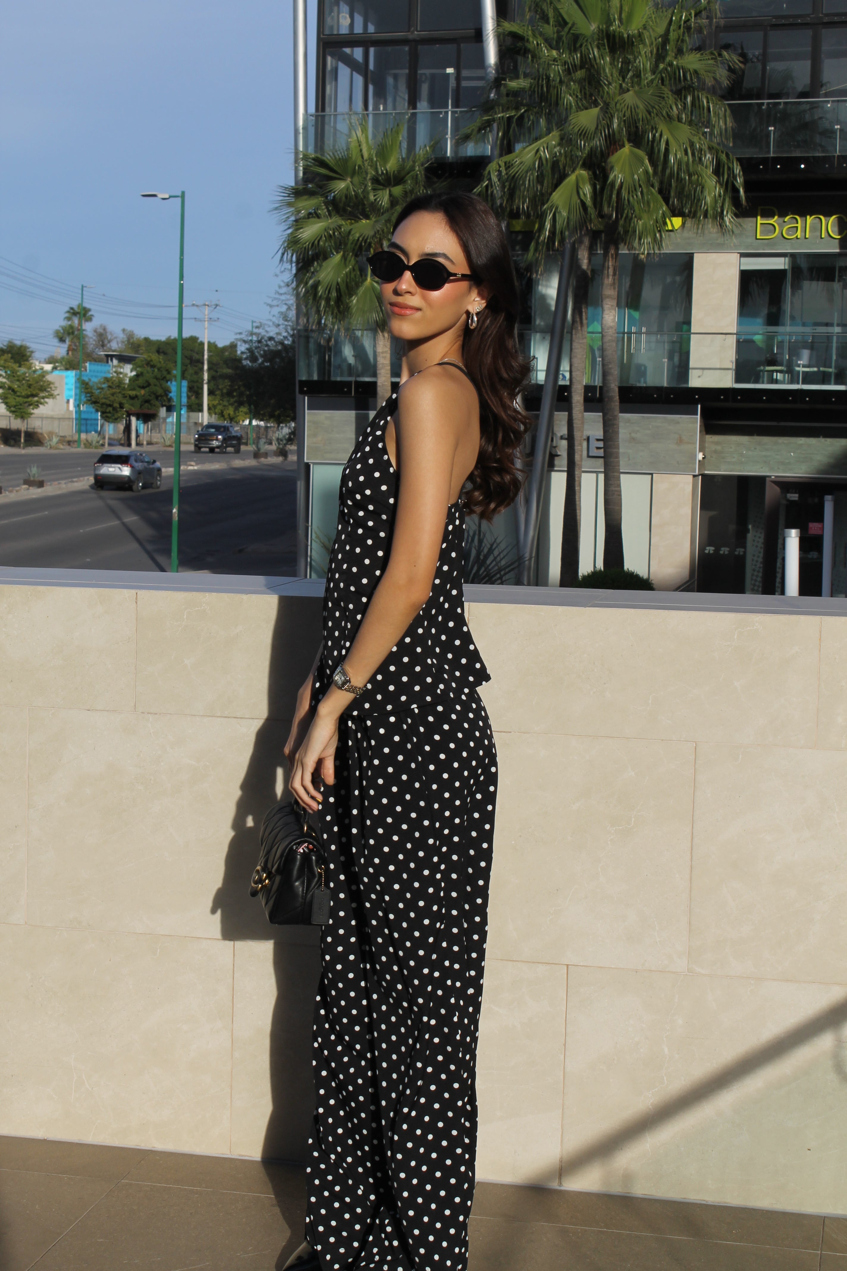 SET POLKA DOTS BLACK TOP/PANTS