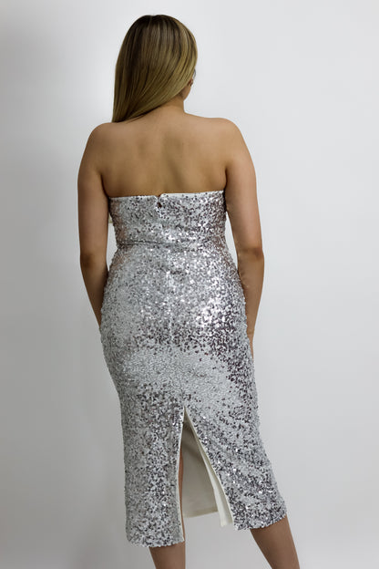 VESTIDO STRAPLESS SILVER SEQUIN