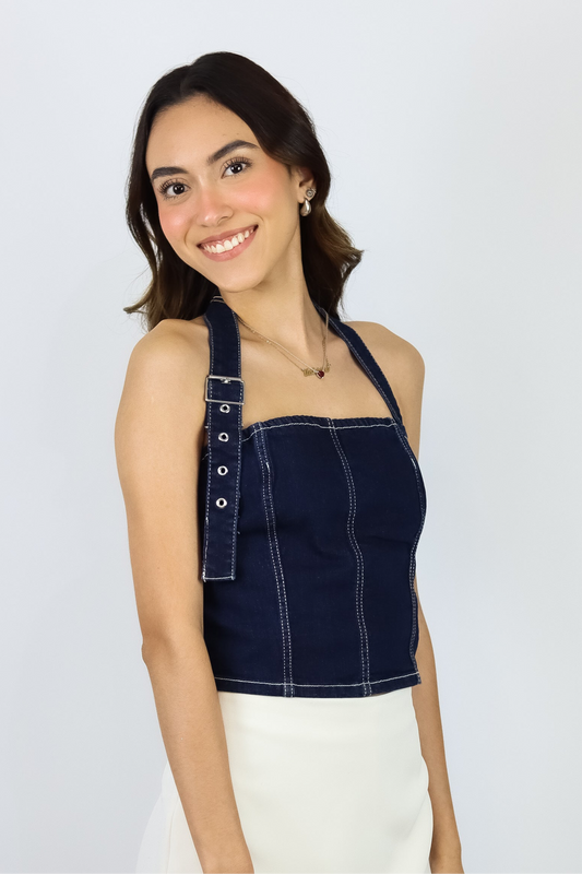 DARK DENIM HALTER TOP