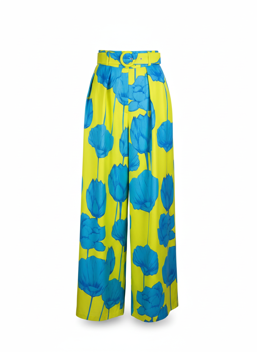 PANTALON WIDE LIME-BLUE