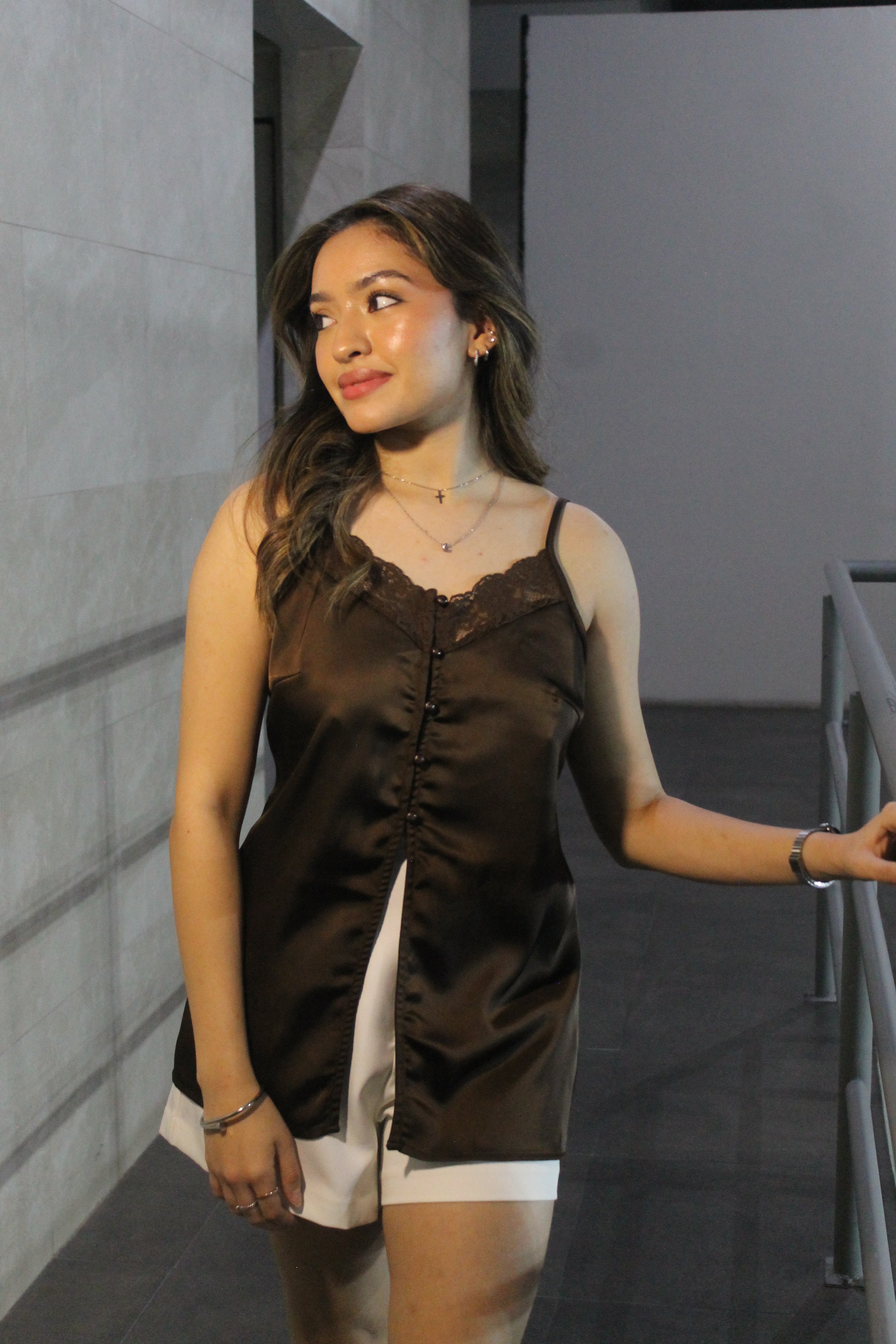 TOP ESPRESSO SATÍN ENCAJE