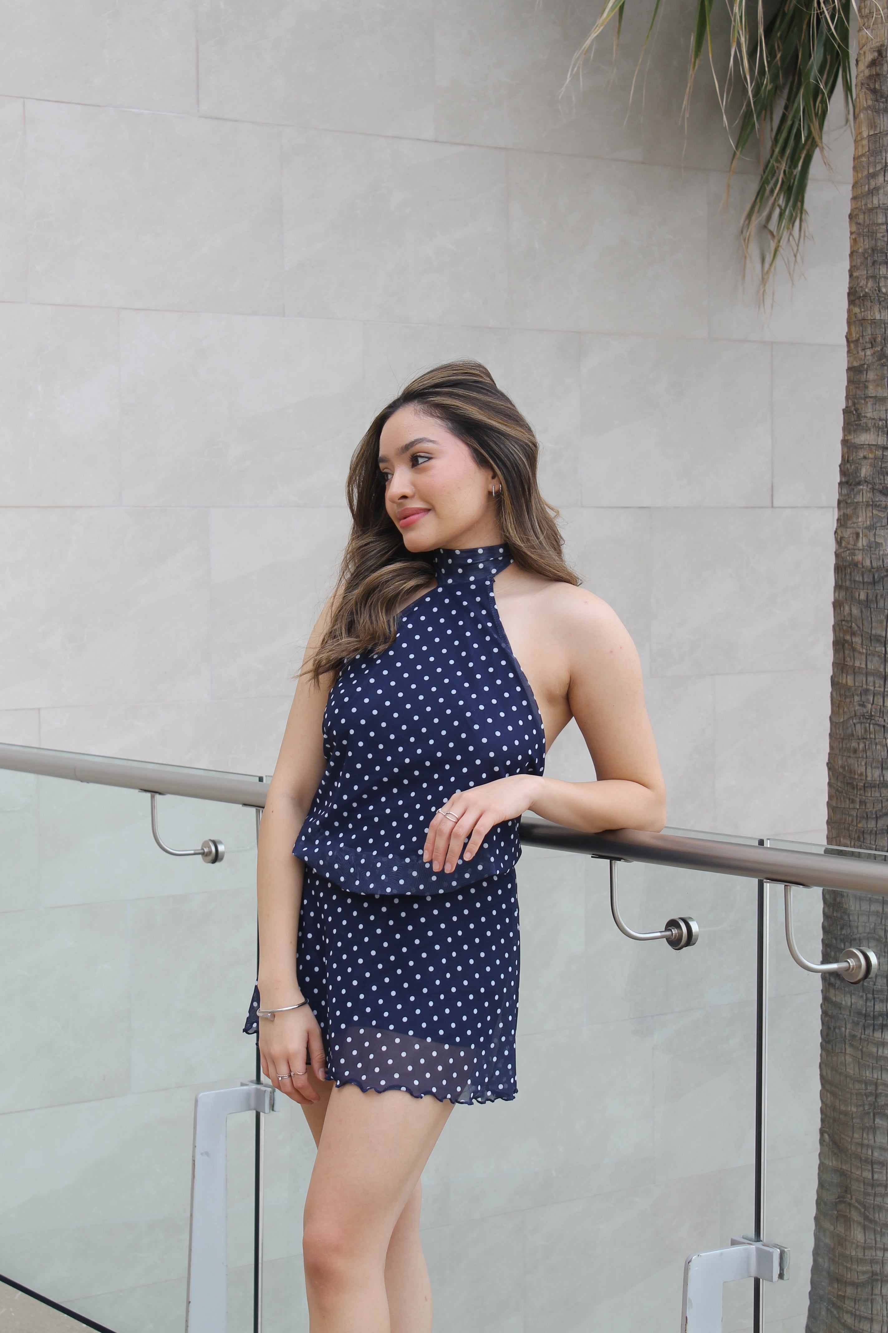 VESTIDO POLKA DOTS NAVY CORTO