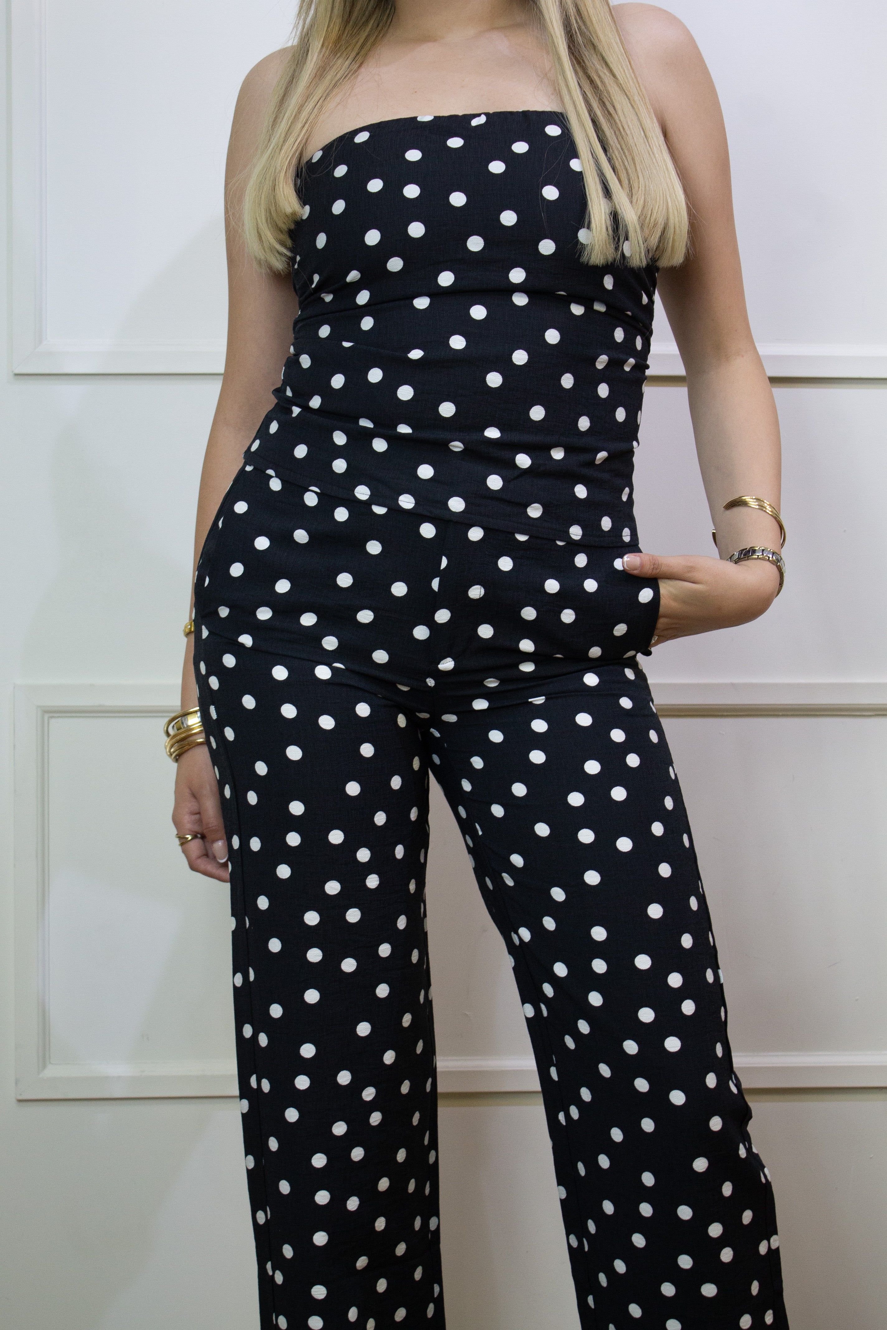 BLACK POLKA DOT STRAPLESS SET