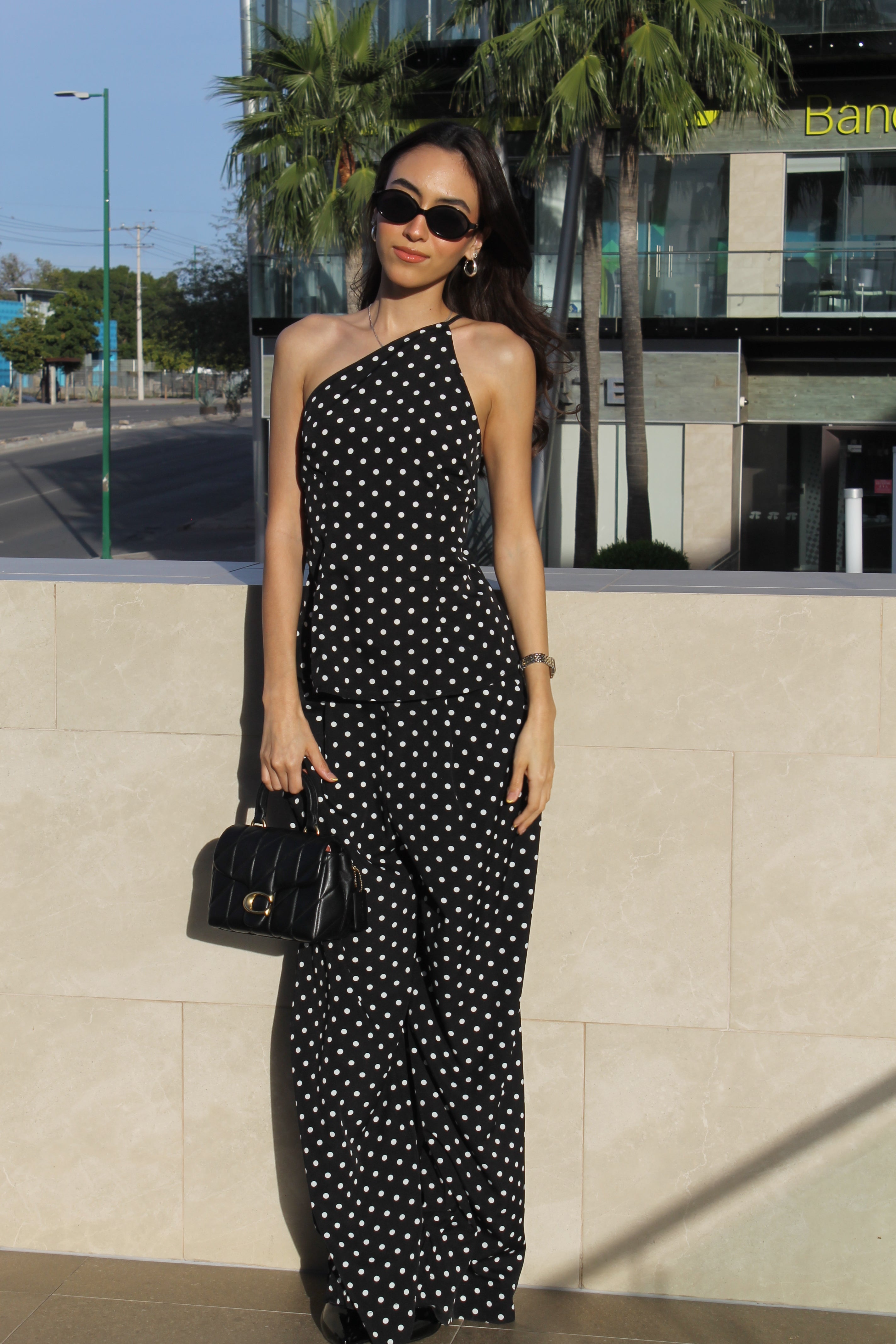 SET POLKA DOTS BLACK TOP/PANTS