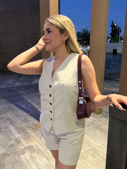 Beige V Neck Vest