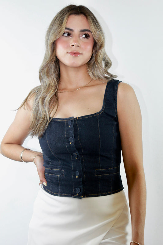CHALECO DENIM SQUARE NECK
