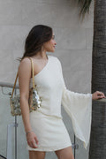 VESTIDO BEIGE SIN HOMBRO
