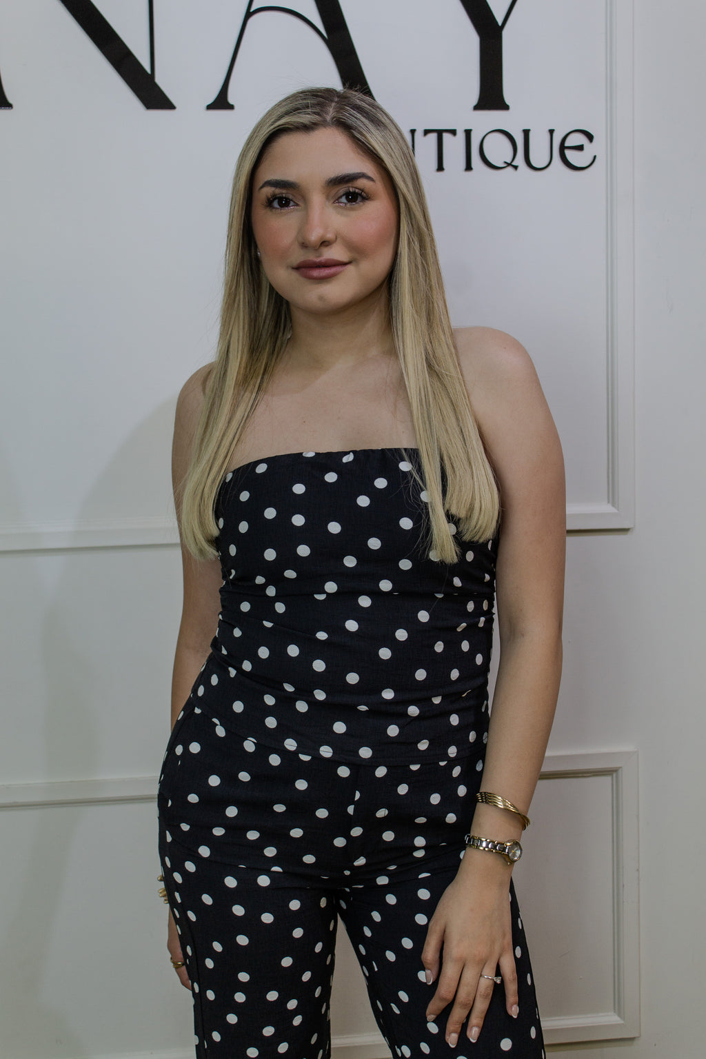 BLACK POLKA DOT STRAPLESS SET