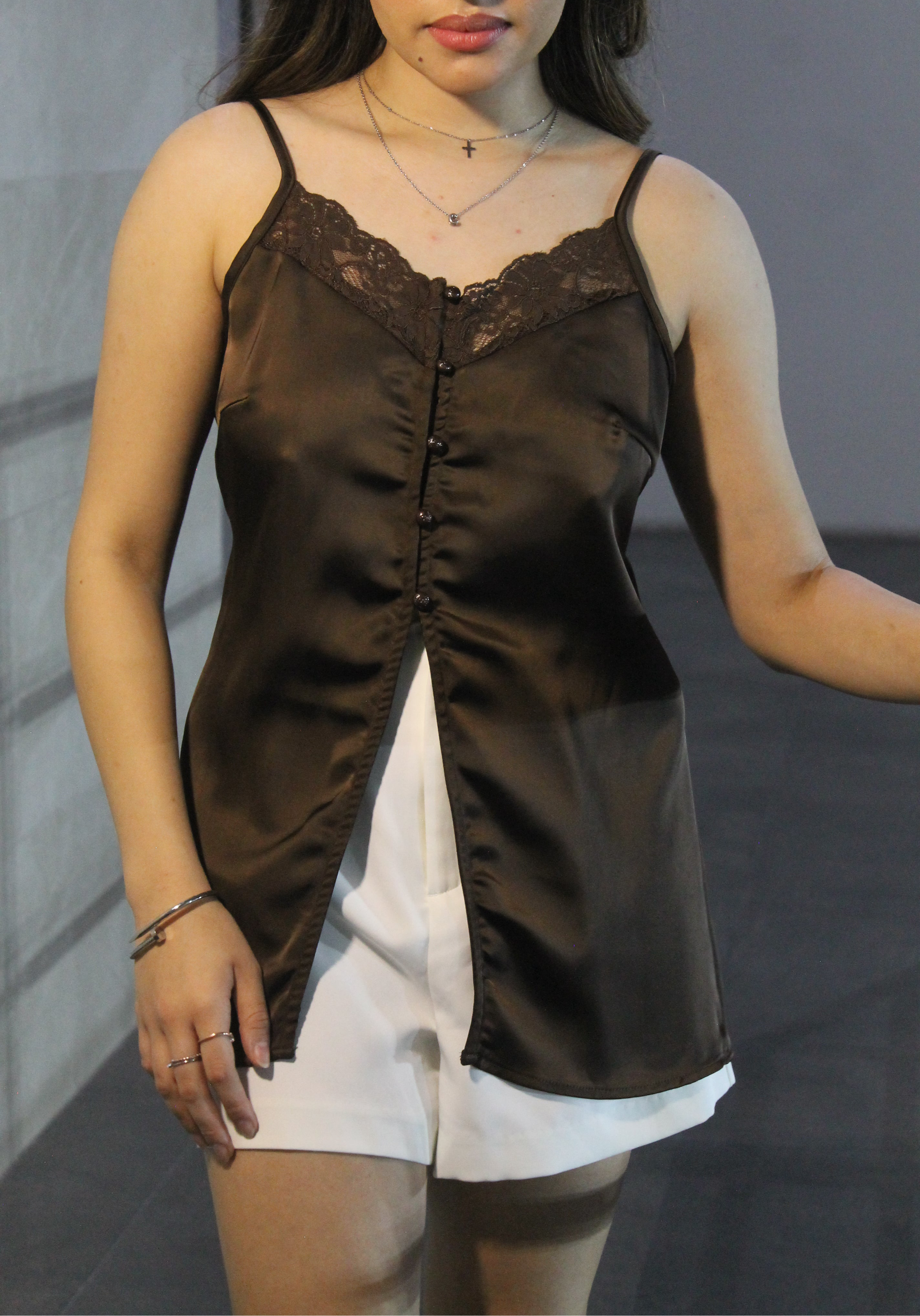 TOP ESPRESSO SATÍN ENCAJE