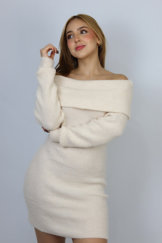 VESTIDO SIN HOMBRO IVORY