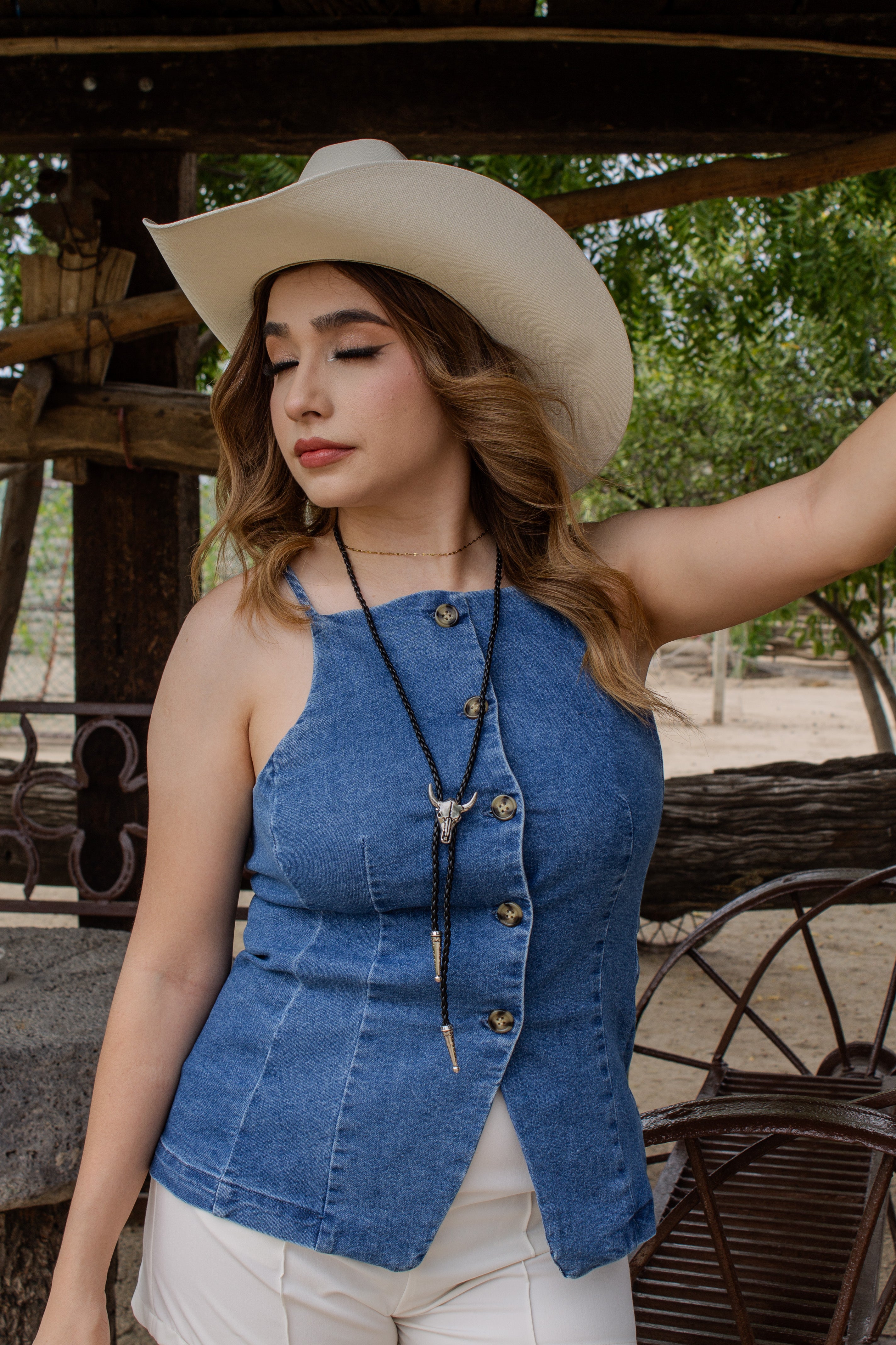 TOP BLUE DENIM HALTER