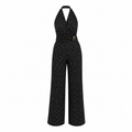 BLACK POLKA DOT HALTER NECK JUMPSUIT